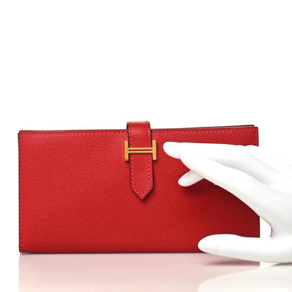 Hermes Epsom Bearn Gusset Wallet Rouge Casaque 2 of 8