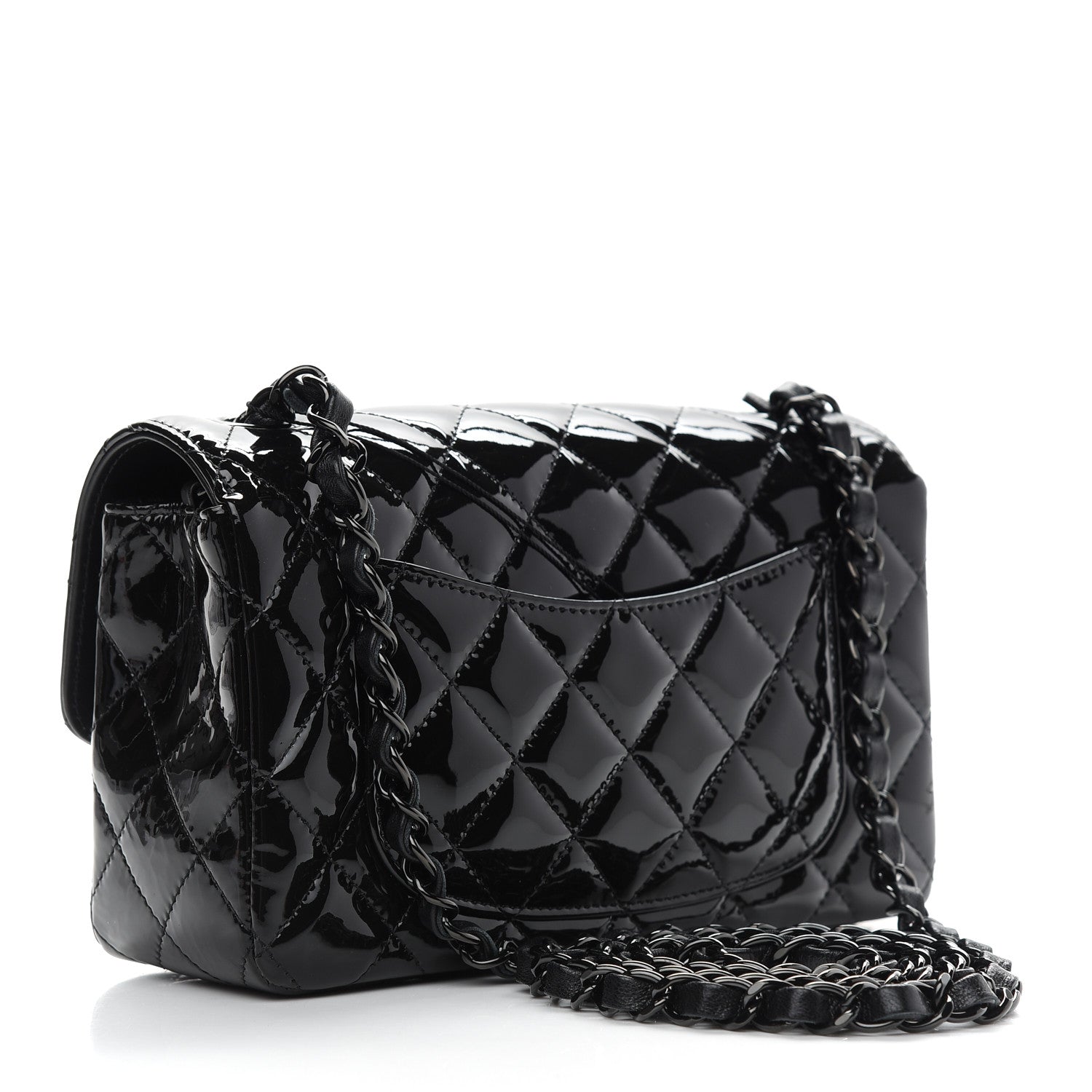 Chanel Patent Calfskin Quilted Mini Rectangular Flap So Black 2 of 8