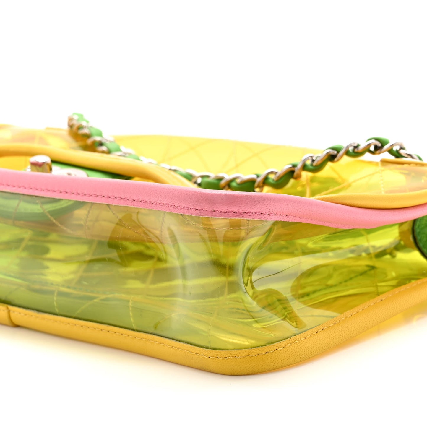 PVC Lambskin Stitched Medium Coco Splash Flap Yellow Green Pink