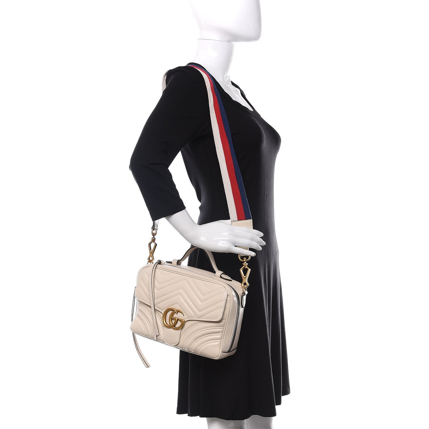 Calfskin Matelasse Sylvie Web Small GG Marmont Top Handle Shoulder Bag White