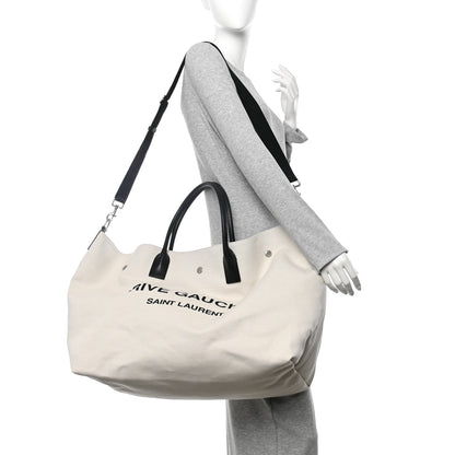 Saint Laurent Linen Calfskin Rive Gauche Maxi Tote Grege et Noir 2 of 9