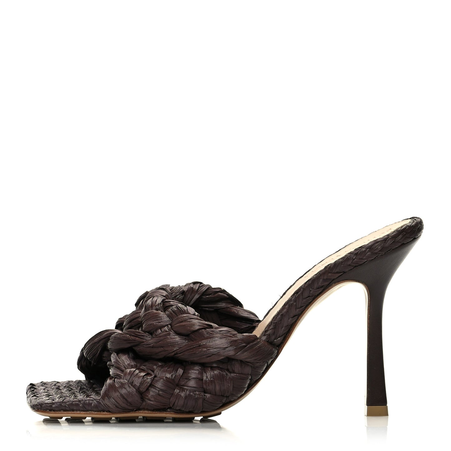 Raffia Twisted Intrecciato Stretch Mule Sandals 38 Bitter Chocolate