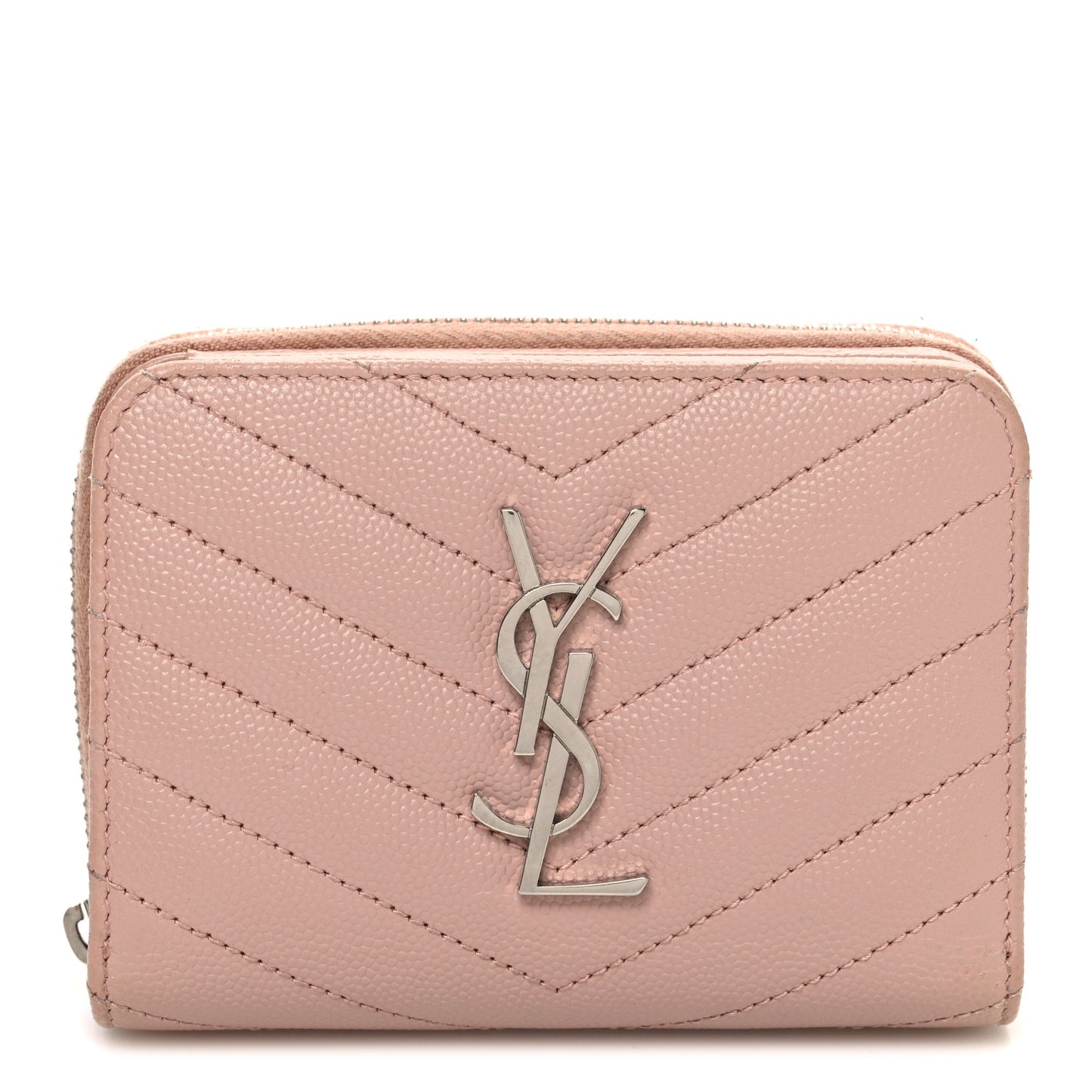 Grain De Poudre Matelasse Chevron Monogram Compact Zip Around Wallet Pink