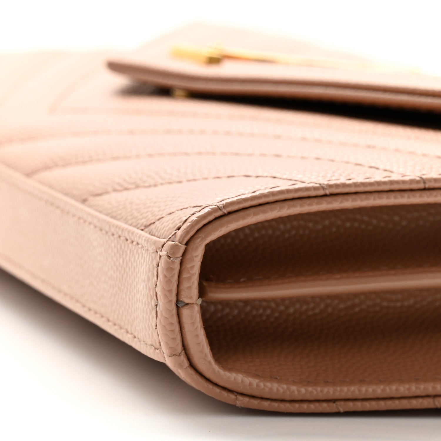 Saint Laurent Grain De Poudre Matelasse Chevron Monogram Chain Wallet Dark Beige 10 of 12
