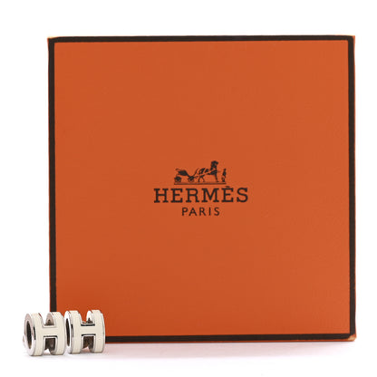 Hermes Palladium Lacquered Mini Pop H Earrings White 5 of 5