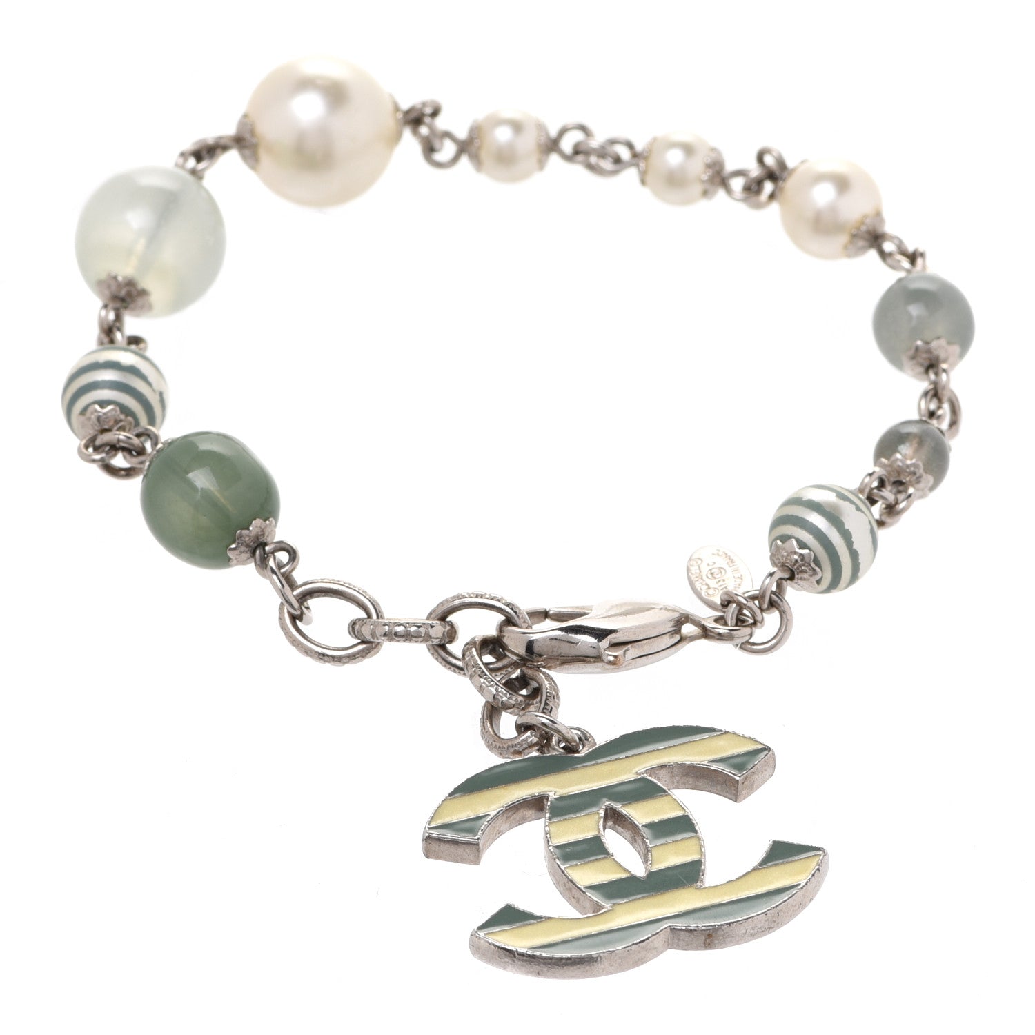 Chanel Enamel Pearl CC Bracelet Silver 1 of 5