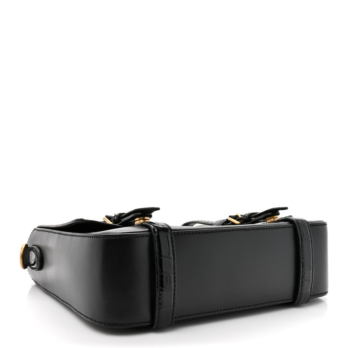 Calfskin Crocodile GG Double Buckle Medium Messenger Bag Black
