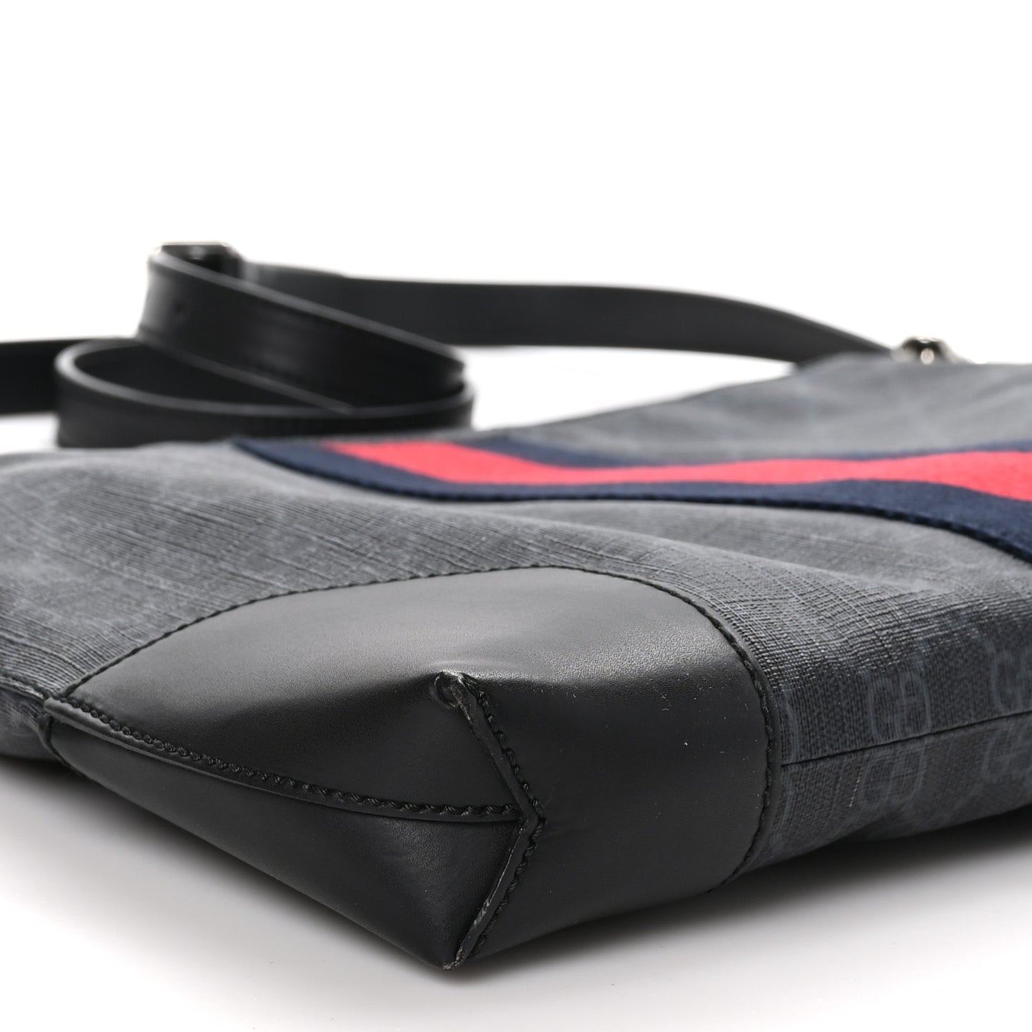Soft GG Supreme Monogram Appia Calfskin Web East West Messenger Bag Black Grey