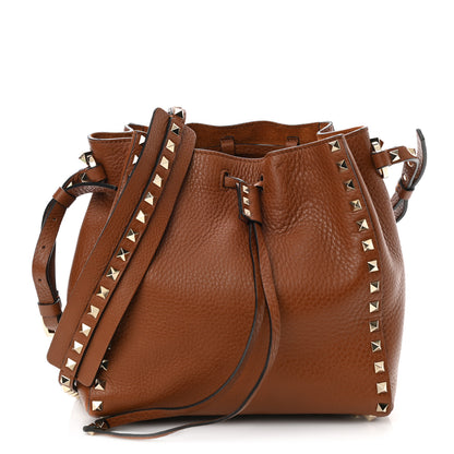 Valentino Garavani Grained Calfskin Rockstud Bucket Bag Saddle Brown 1 of 6