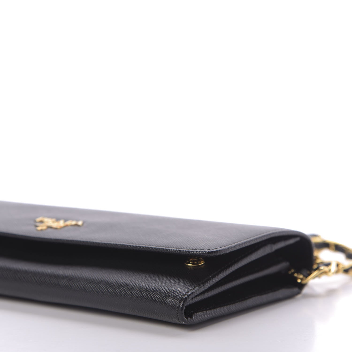 Prada Saffiano Metal Oro Chain Wallet Black 7 of 10
