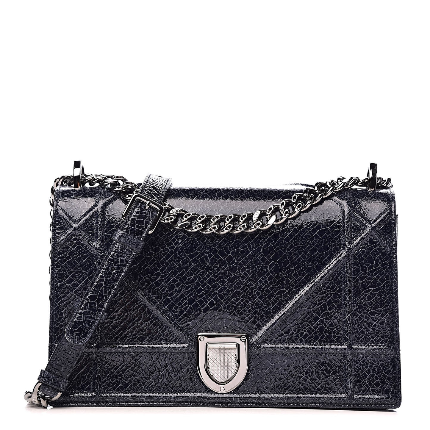 Crackled Deerskin Medium Diorama Flap Bag Navy