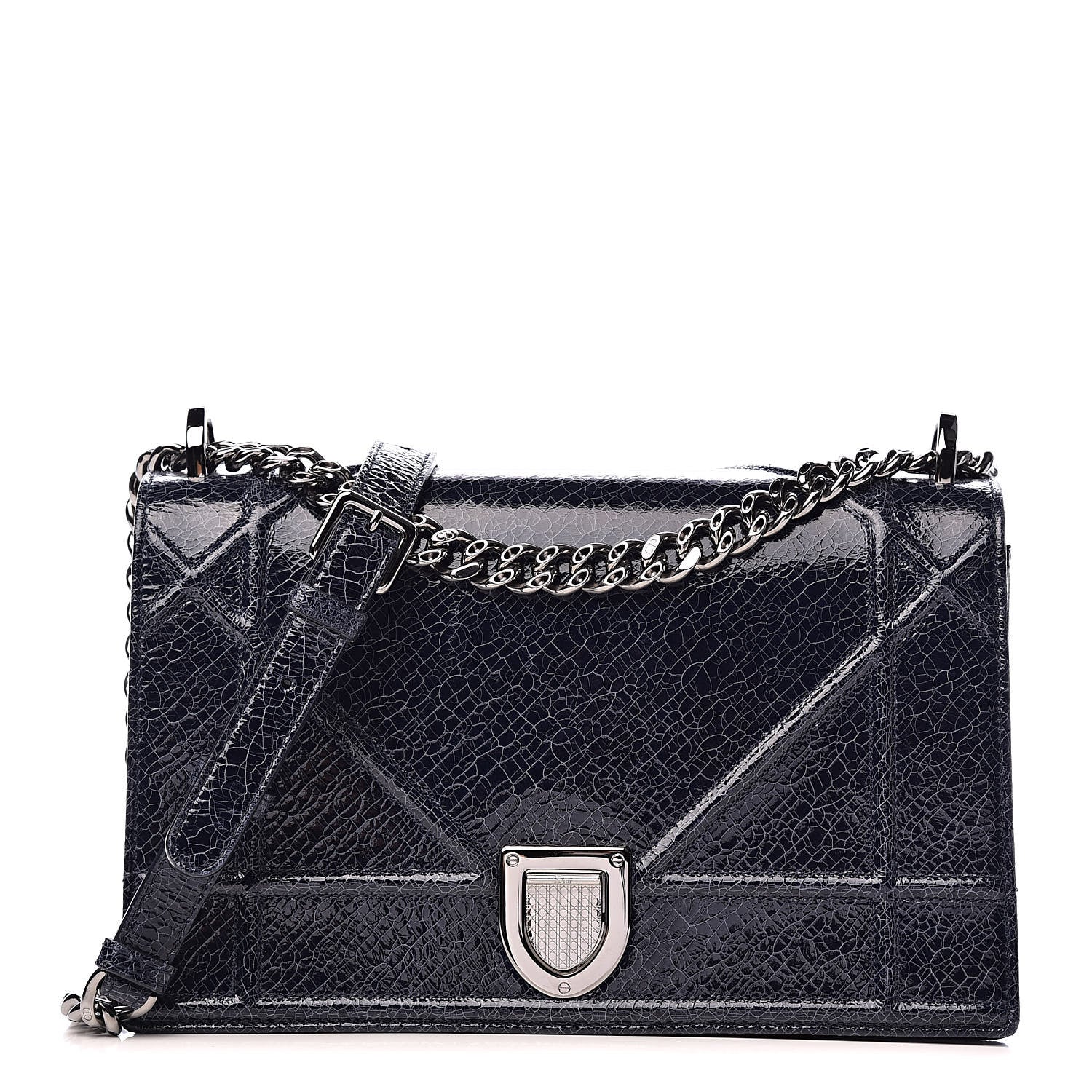 Christian Dior Crackled Deerskin Medium Diorama Flap Bag Navy 1 of 13