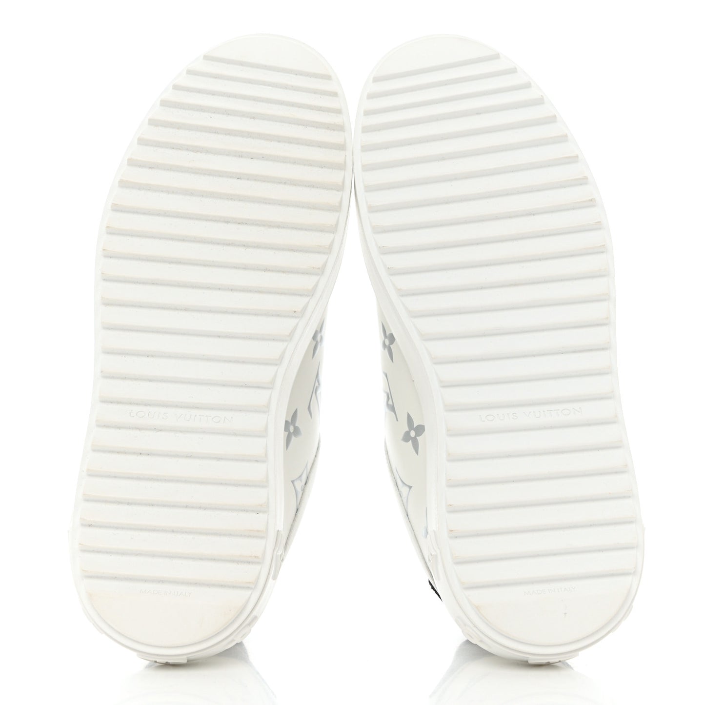 Calfskin Monogram Debossed Time Out Sneakers 36 White Silver