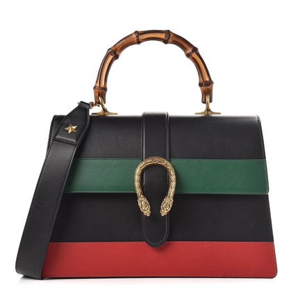 Gucci Calfskin Bamboo Web Large Dionysus Top Handle Bag Black Bright Evergreen Hibiscus Red 11 of 11