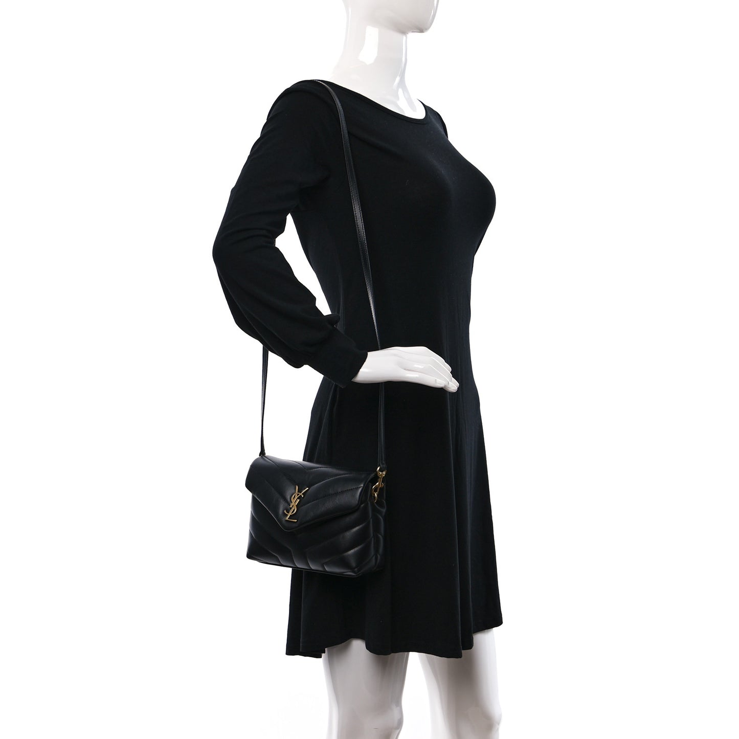 Calfskin Y Quilted Monogram Toy Loulou Crossbody Bag Black