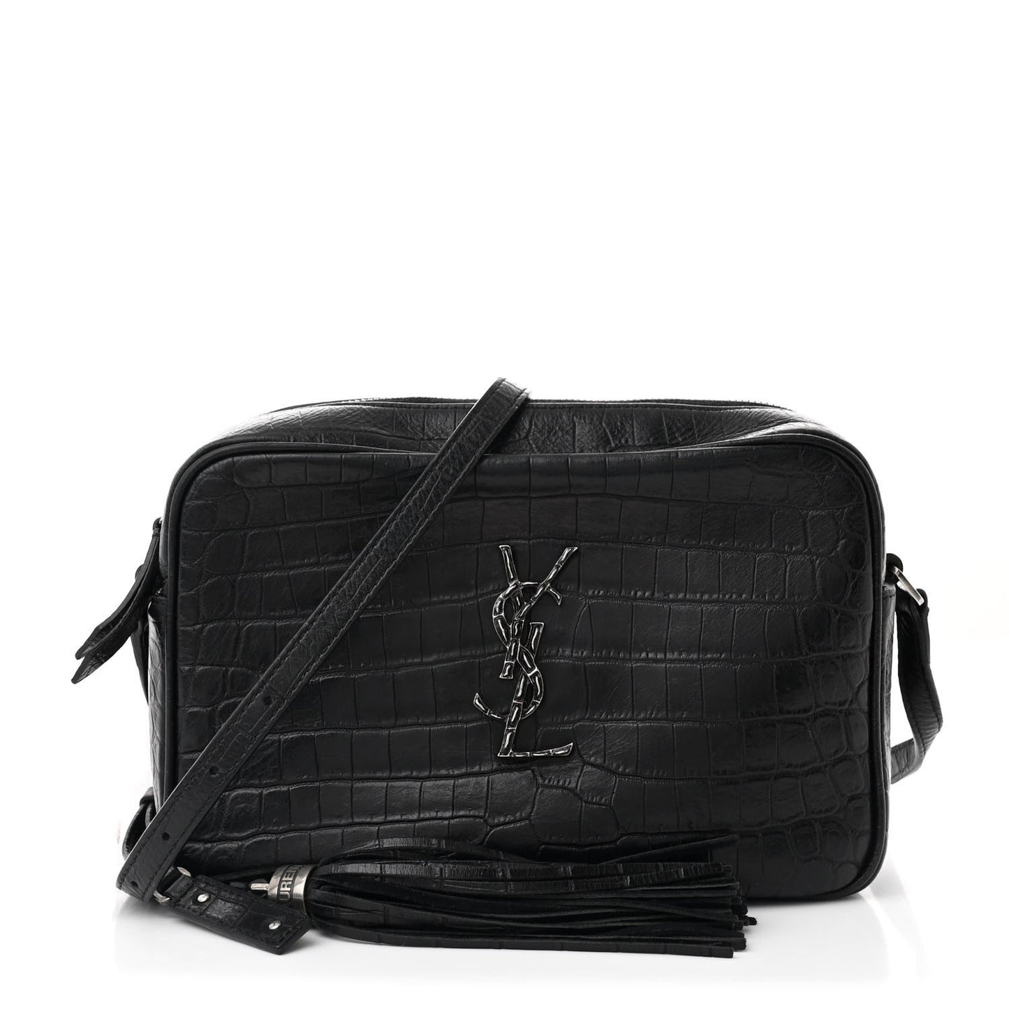 Calfskin Crocodile Embossed Monogram Lou Camera Bag Black