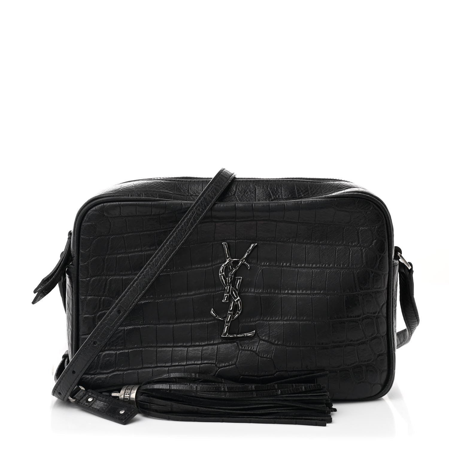 Saint Laurent Calfskin Crocodile Embossed Monogram Lou Camera Bag Black 1 of 10