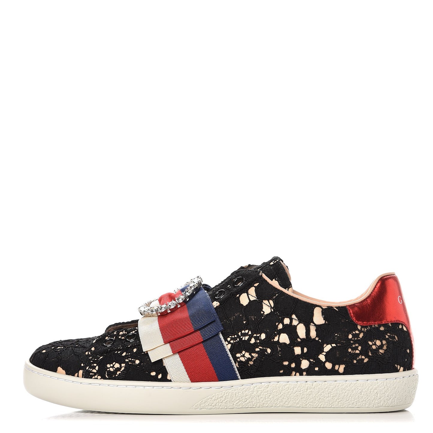 Lace Crystal Sylvie Web Flower Leaf Womens Ace Sneakers 37 Black Tan Beige