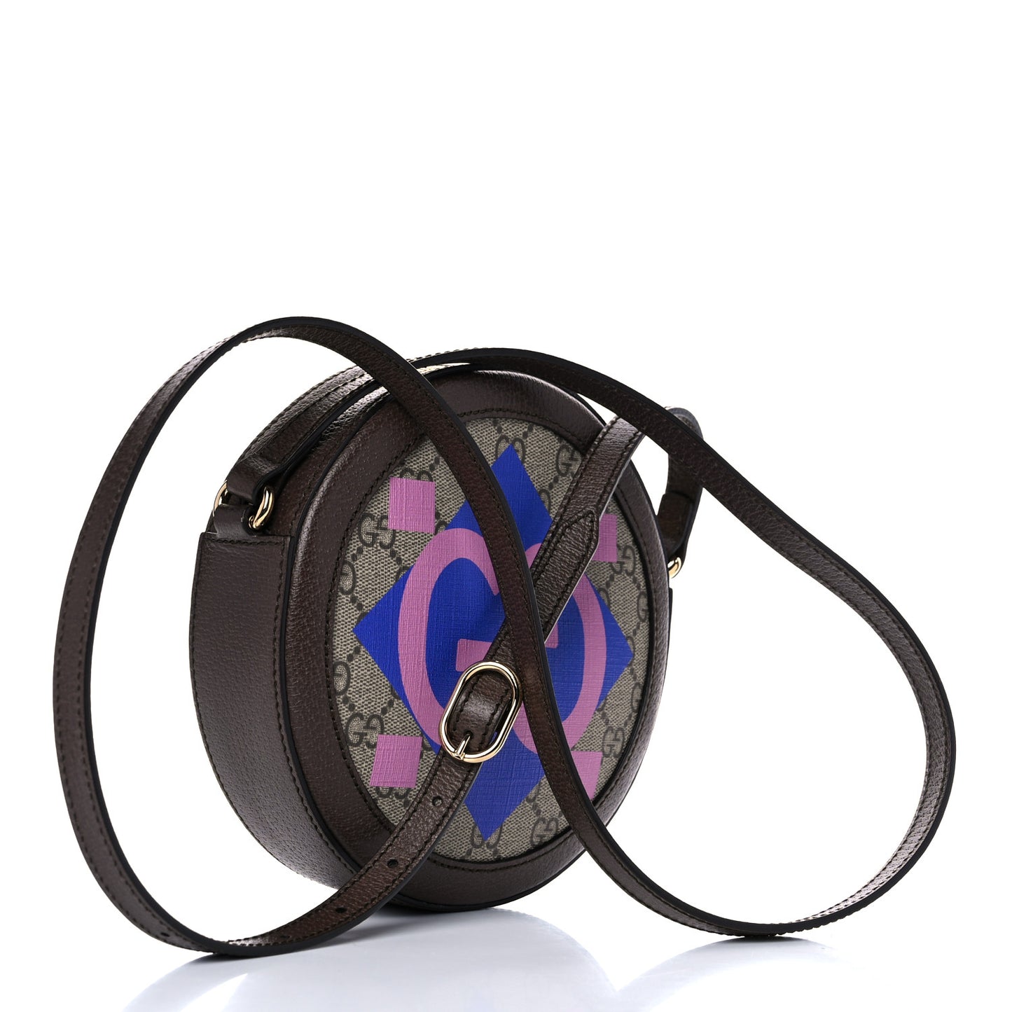 GG Supreme Monogram Equestrian Web Mini Ophidia Round Shoulder Bag Brown