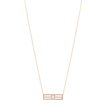 Tiffany 18K Rose Gold Diamond T Open Horizontal Bar Pendant Necklace 1 of 4