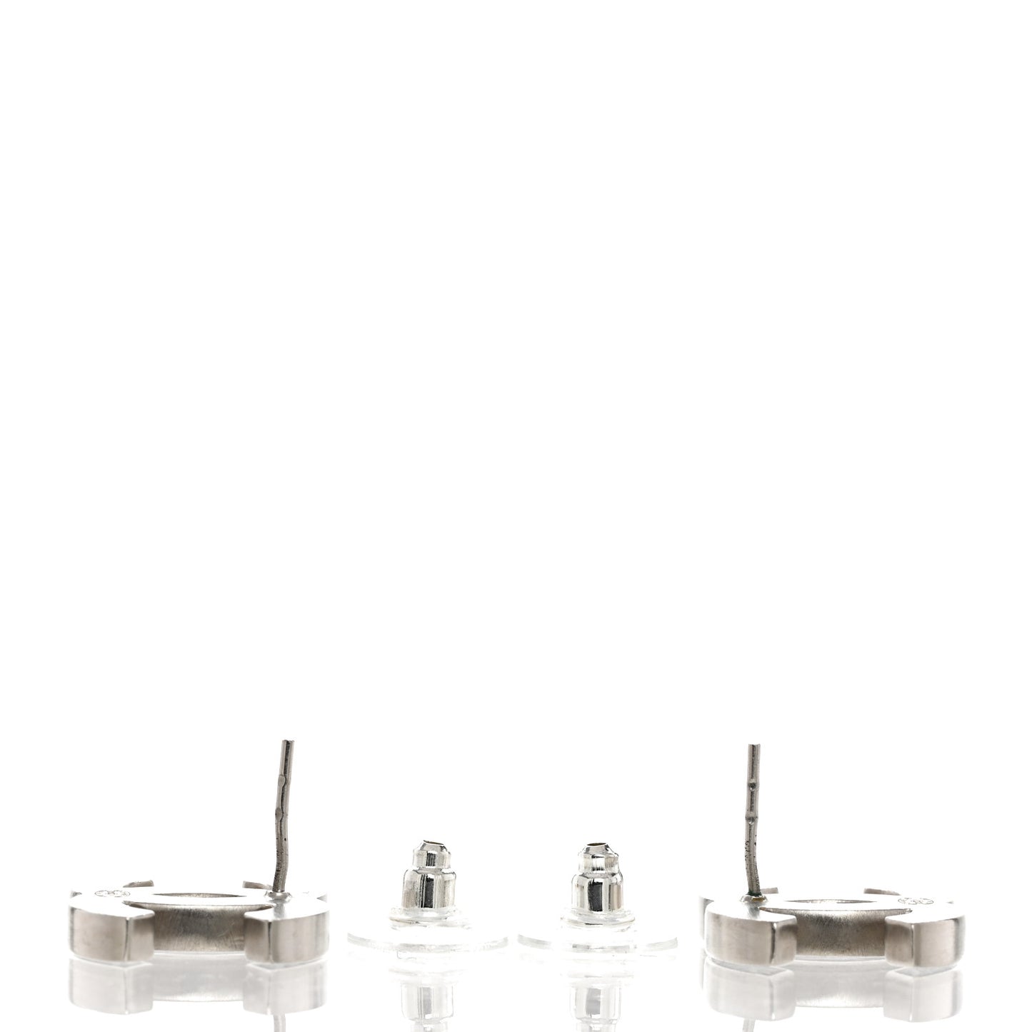 Lambskin CC Earrings Black Silver