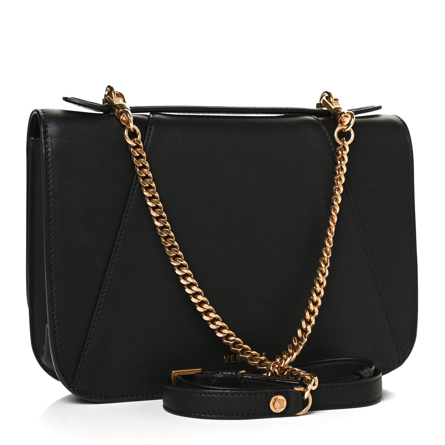 Vitello Barocco Virtus Top Handle Shoulder Bag Black