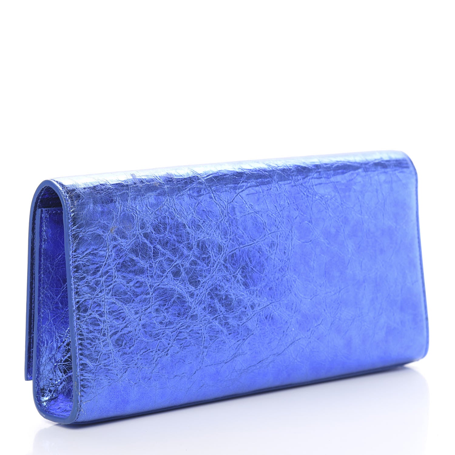 Saint Laurent Metallic Crinkled Calfskin Classic Monogram Cassandre Clutch Blue 3 of 9