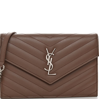 Saint Laurent Grain De Poudre Matelasse Chevron Monogram Envelope Chain Wallet Fard 9 of 11