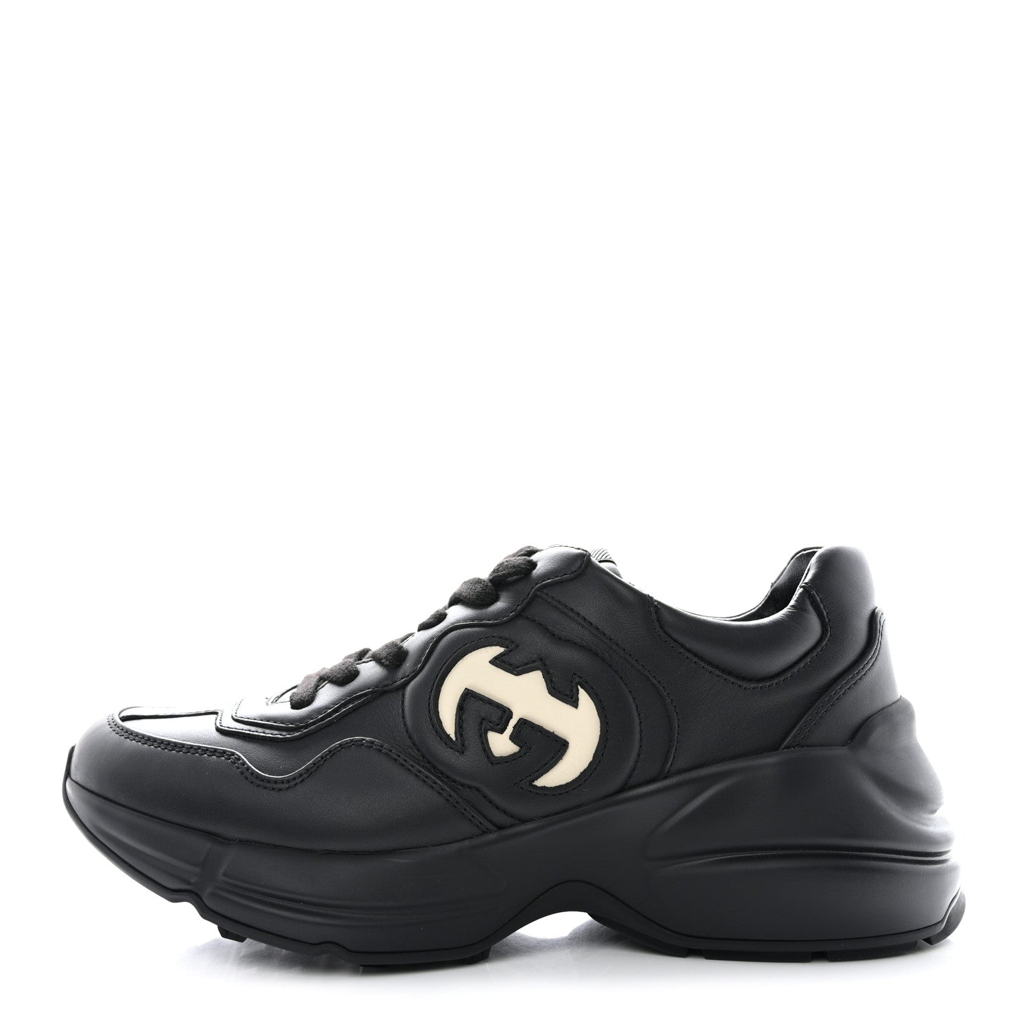 Gucci Dali Soft Calfskin Cut Out Interlocking G Womens Rhyton Sneakers 37.5 Black Ivoire 1 of 9
