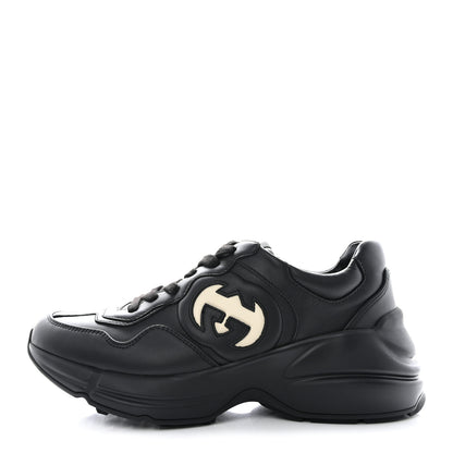 Gucci Dali Soft Calfskin Cut Out Interlocking G Womens Rhyton Sneakers 37.5 Black Ivoire 1 of 9