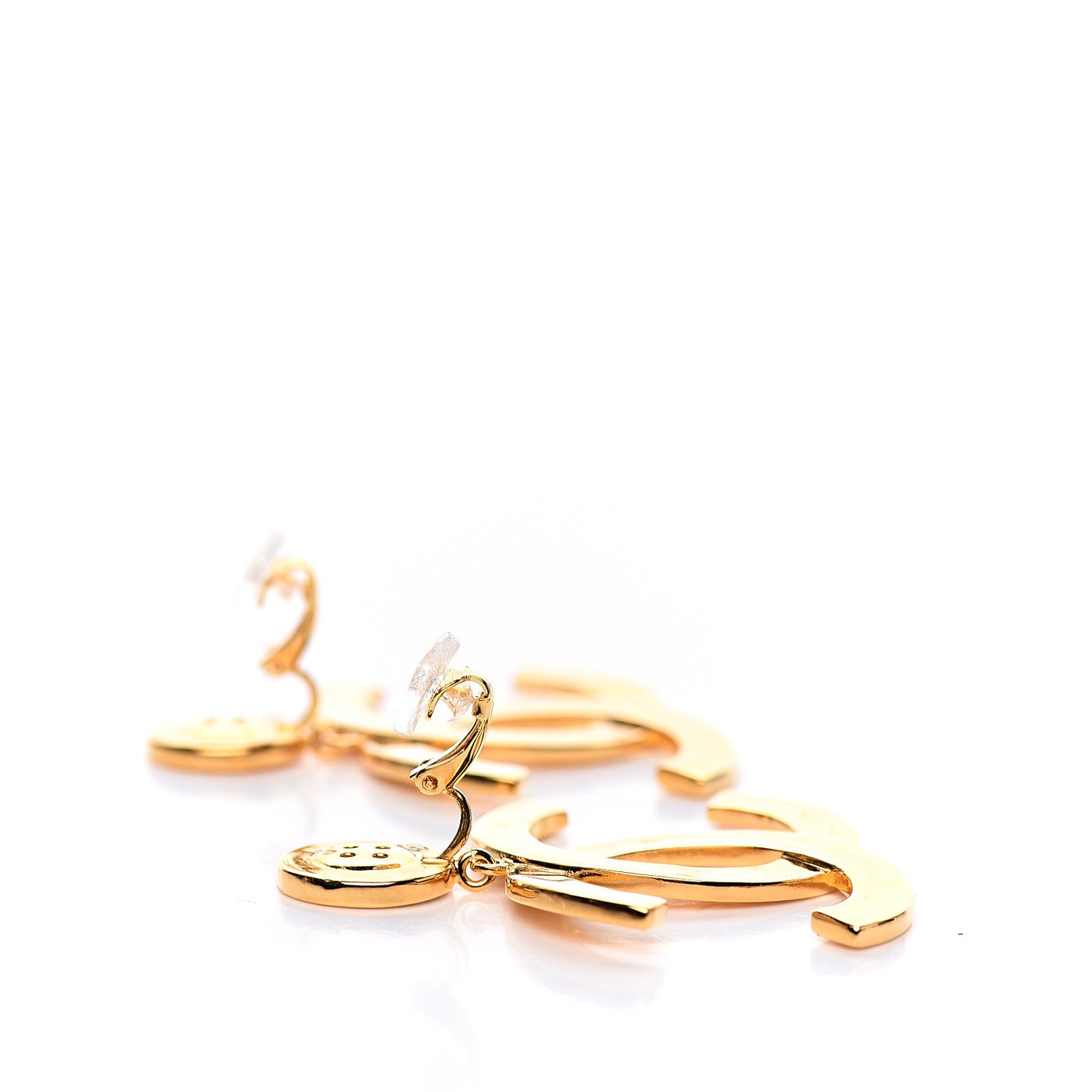Metal Large Paris Button Clip On Earrings Gold