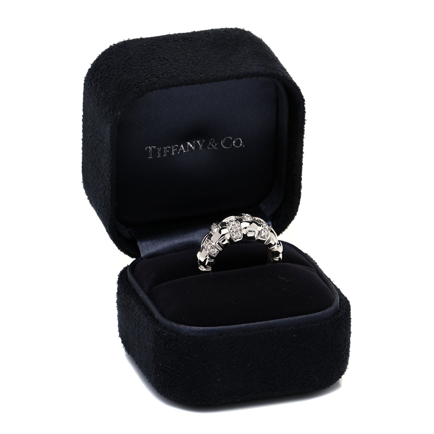 18K White Gold Diamond Vannerie Weave Ring 48 4.5