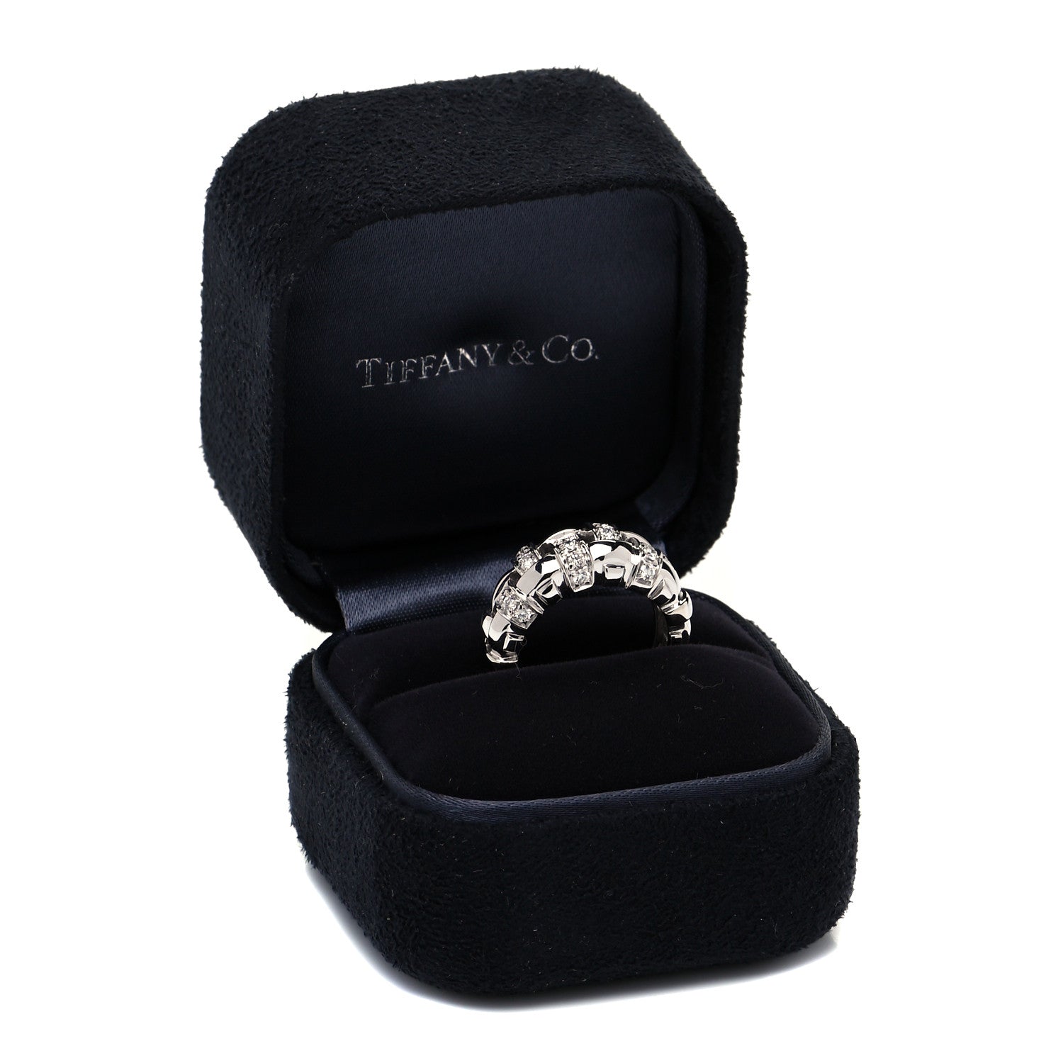 Tiffany 18K White Gold Diamond Vannerie Weave Ring 48 4.5 5 of 5
