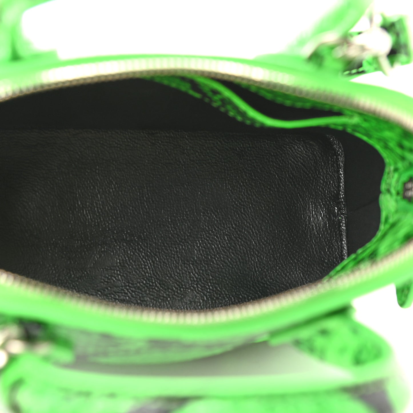 Calfskin Python Effect XXS Ville Top Handle Bag Fluo Green Black