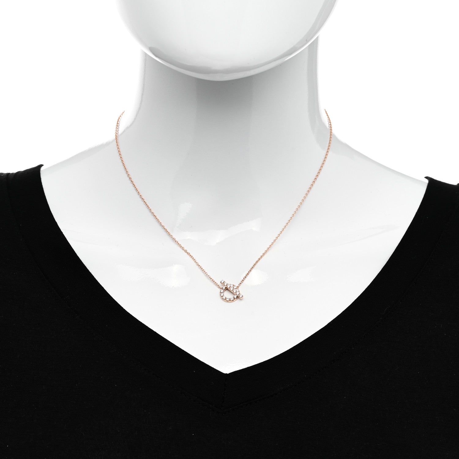 Hermes 18K Rose Gold Diamond Finesse Pendant Necklace 2 of 5
