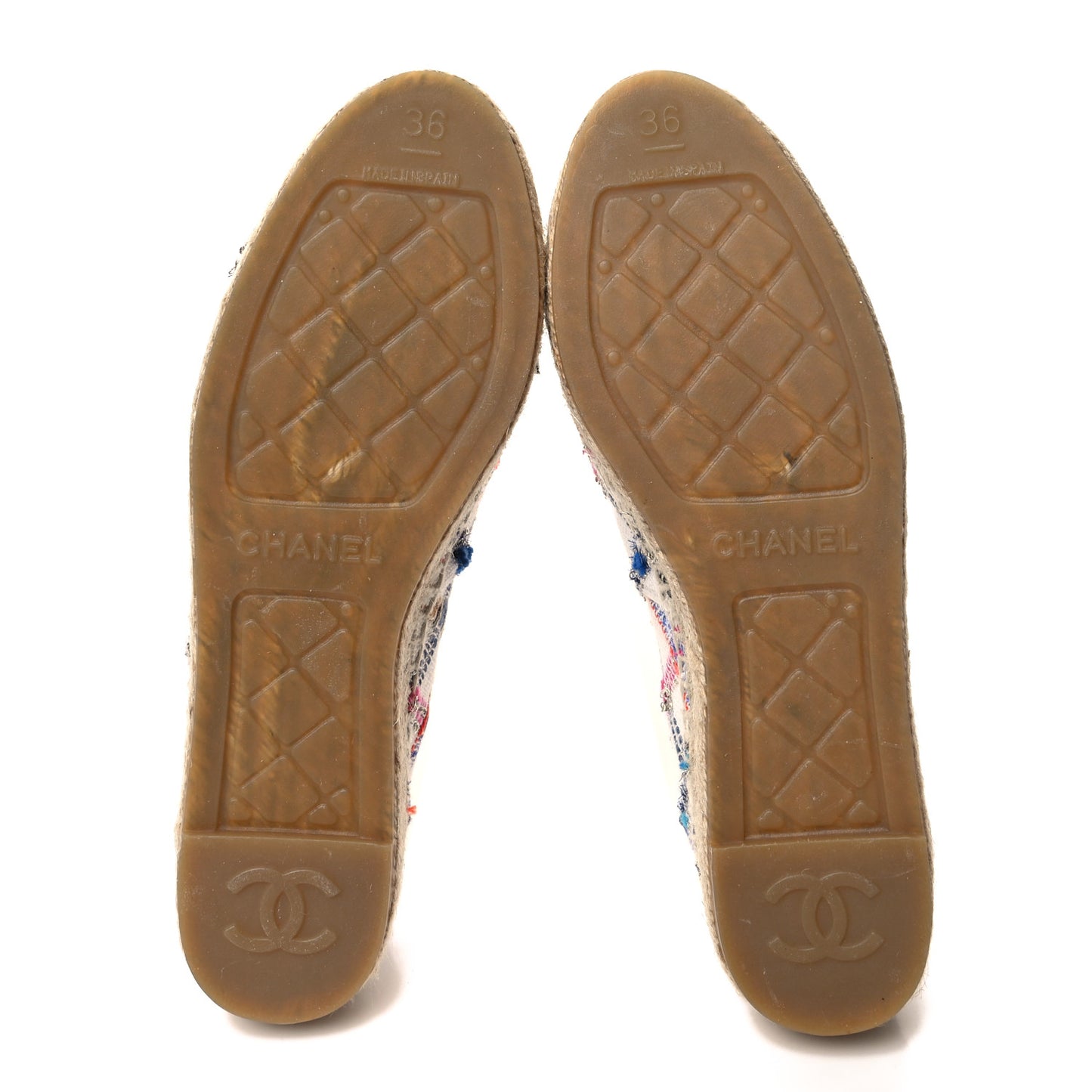 Tweed Grosgrain CC Espadrilles 36 White Blue Pink Green Black