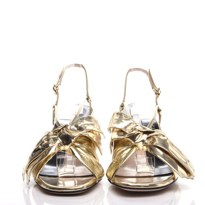 Gucci Metallic Nappa Bow Daphne Mid Heel Sandals 38.5 Platino 2 of 11
