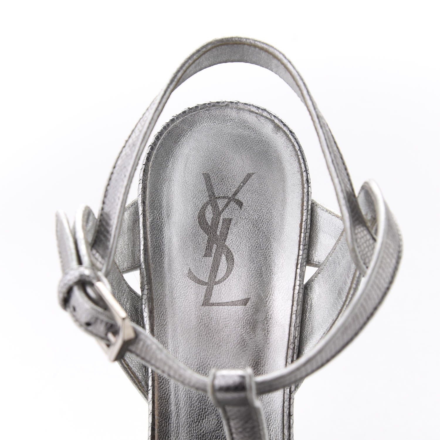 Saint Laurent Metallic Calfskin Tribute 105 Platform Sandals 40.5 Silver 9 of 11