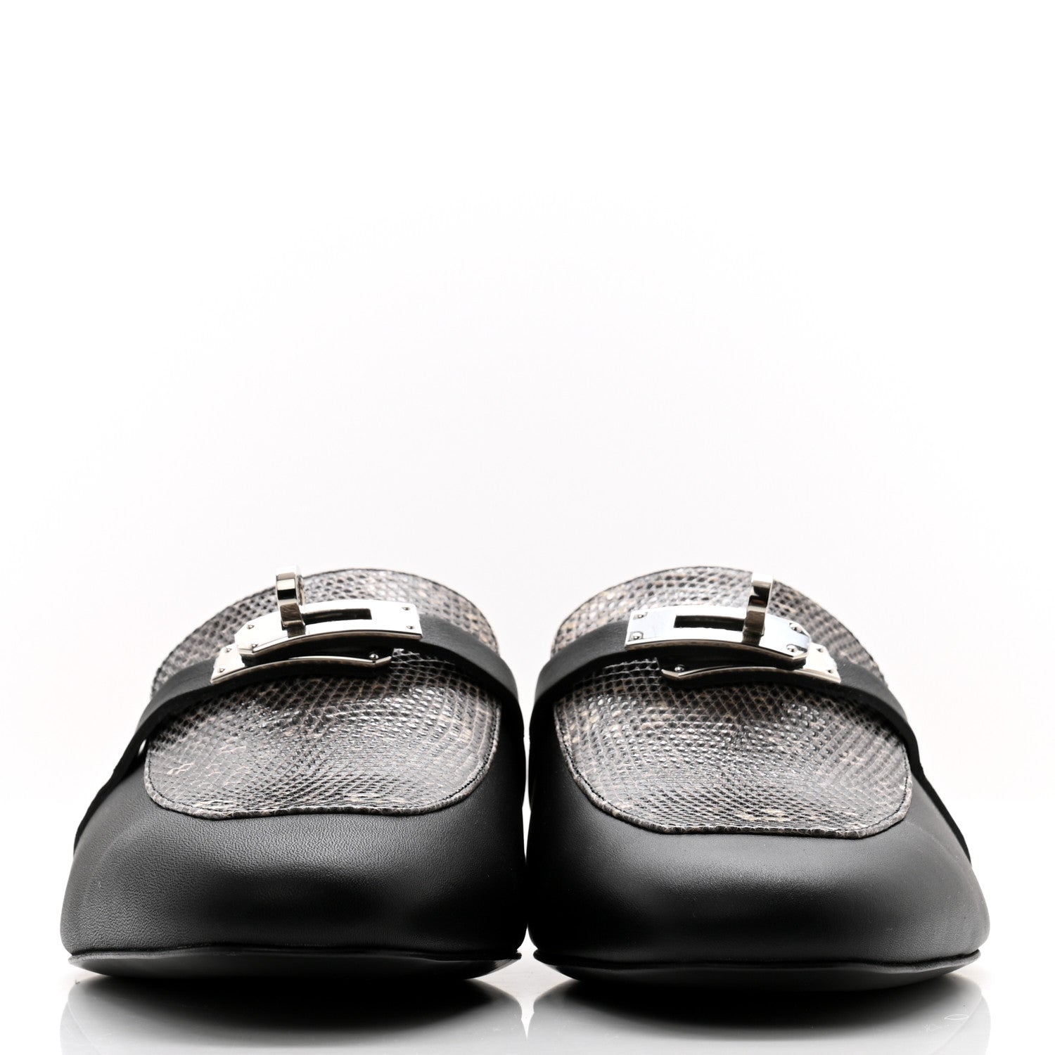 Hermes Lizard Calfskin Oz Mules 39 Ombre Black 2 of 9