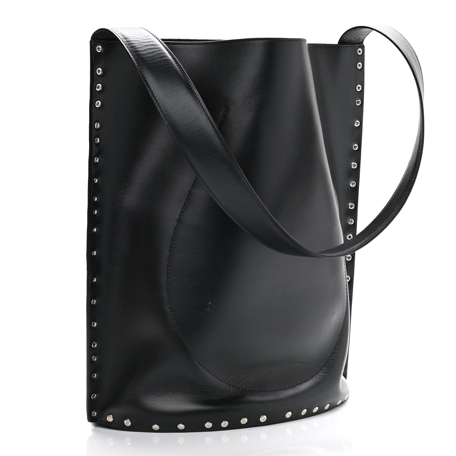Celine Satinated Natural Calfskin Large Studs Bucket Shoulder Bag Dark Navy 3 of 11