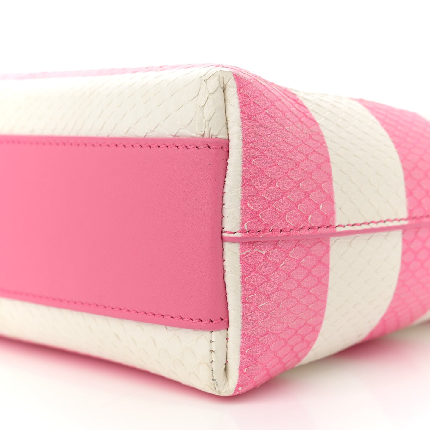 Snakeskin Embossed Stripe Toy Shopping Tote White Pink