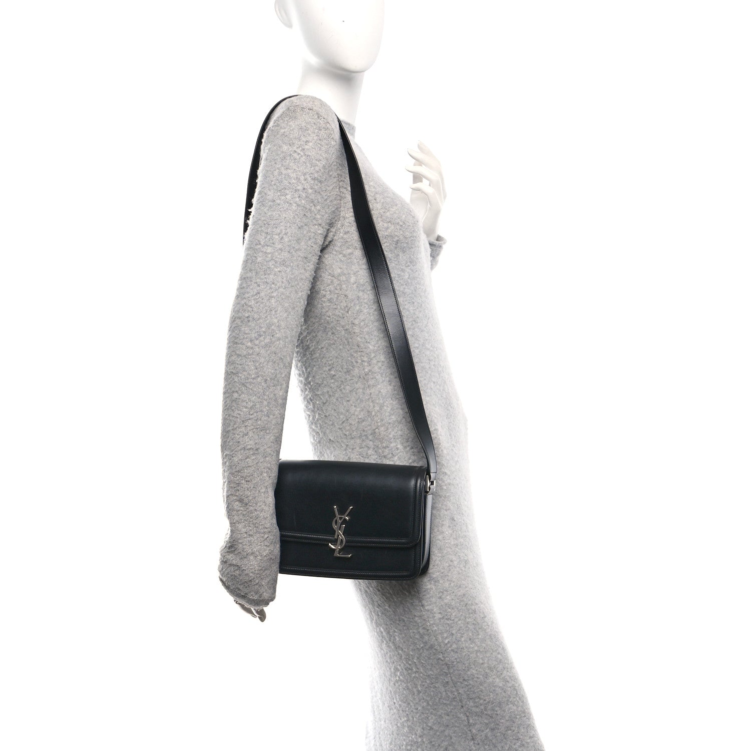 Saint Laurent Box Calfskin Monogram Medium Solferino Satchel Black 2 of 10