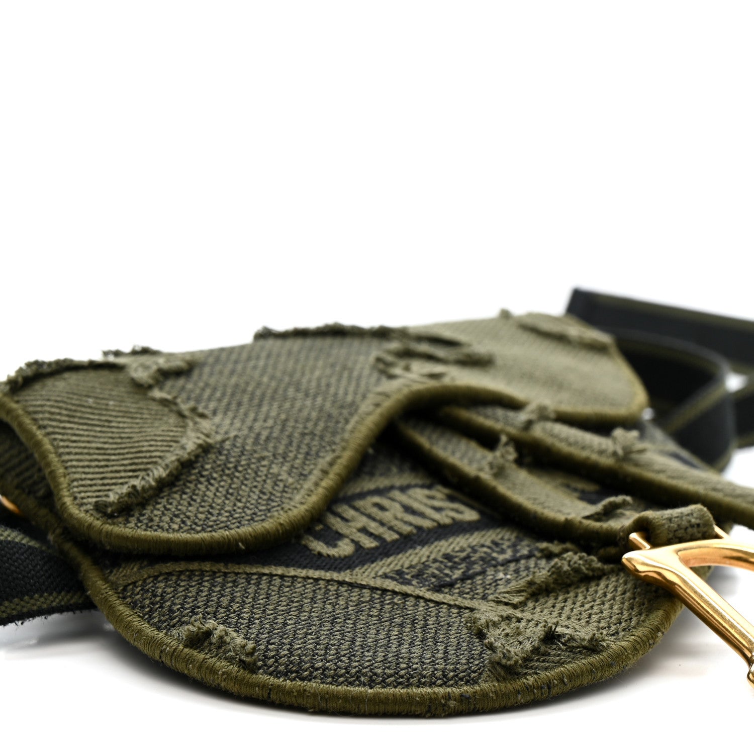 Christian Dior Canvas Embroidered Camouflage Saddle Belt Bag Green 9 of 10