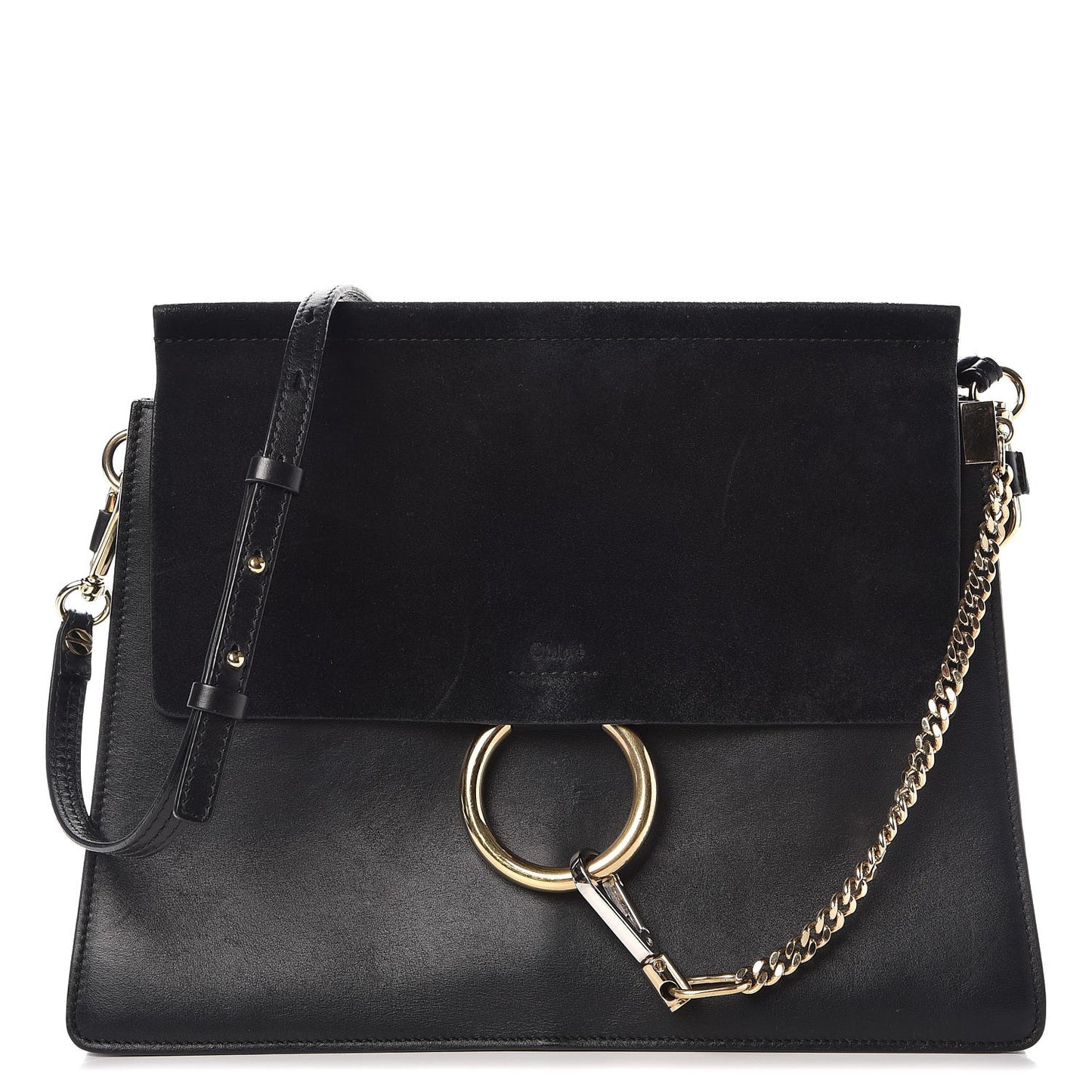 Suede Calfskin Medium Faye Shoulder Bag Black