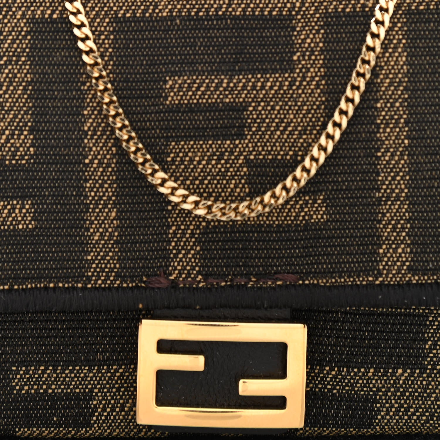 Fendi Fabric Jacquard FF 1974 Nano Baguette Charm Tobacco Moro Black 7 of 10