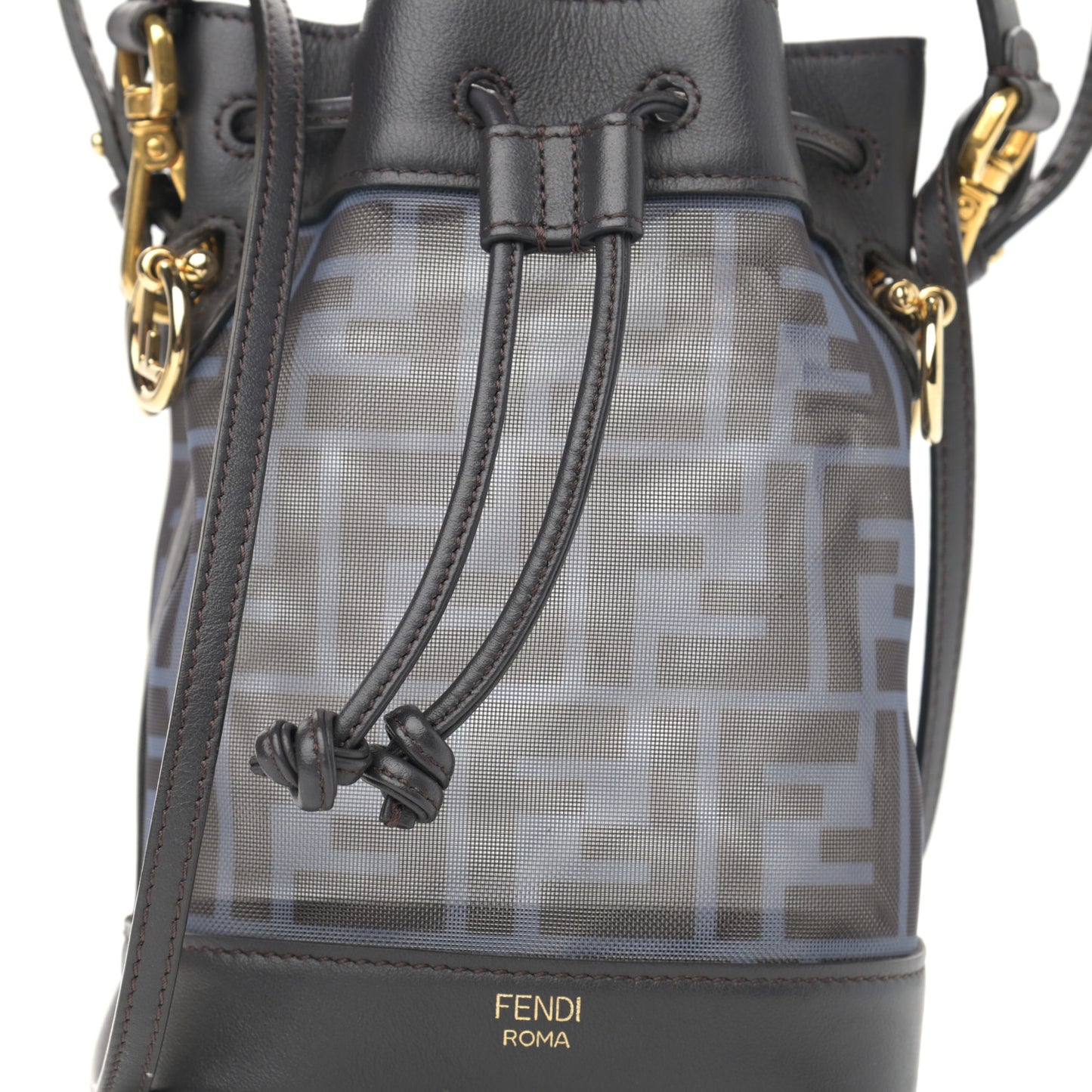 Mesh Vitello Grace F is Fendi FF 1974 Mini Mon Tresor Bucket Bag Azzurro Black Ebano