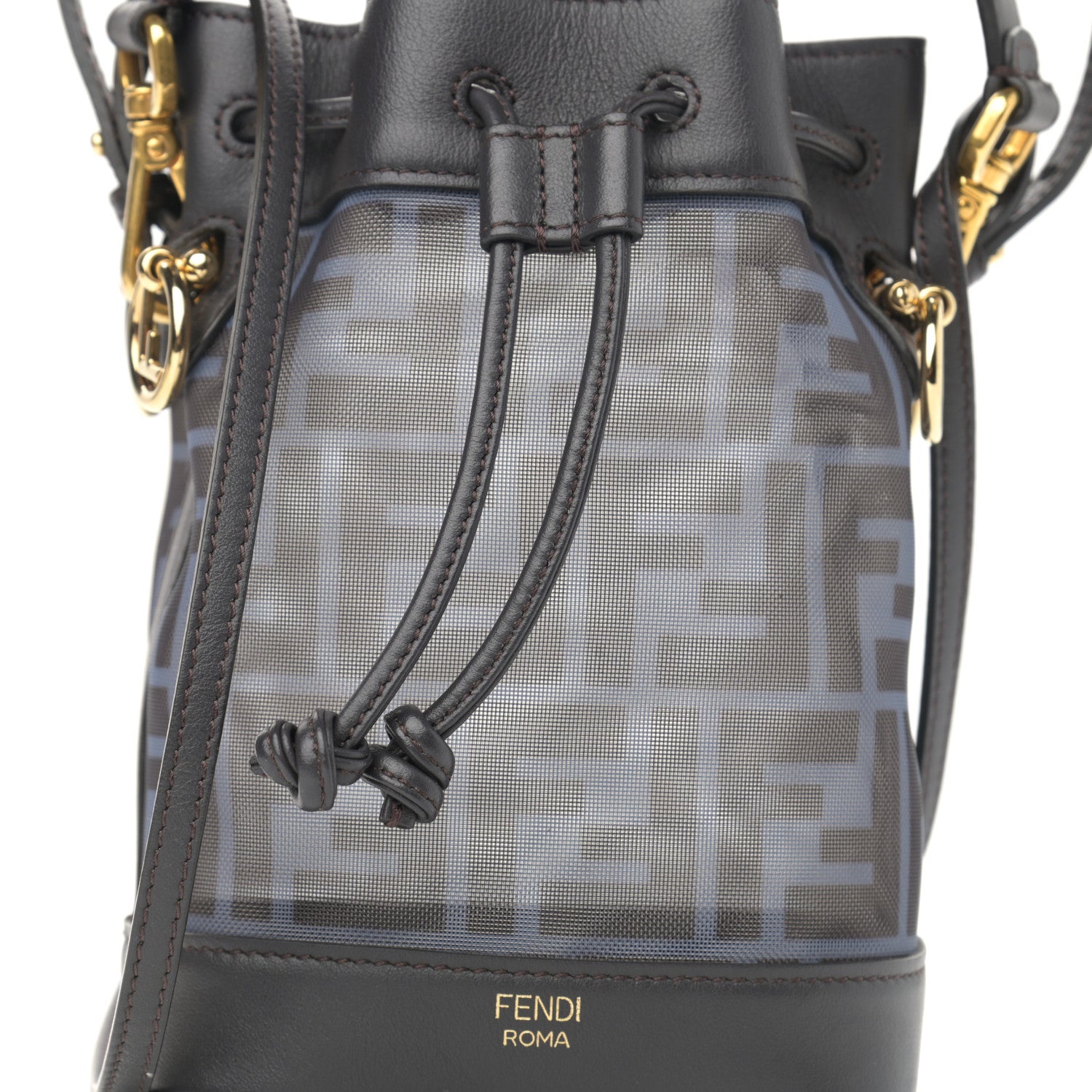 Fendi Mesh Vitello Grace F is Fendi FF 1974 Mini Mon Tresor Bucket Bag Azzurro Black Ebano 8 of 10