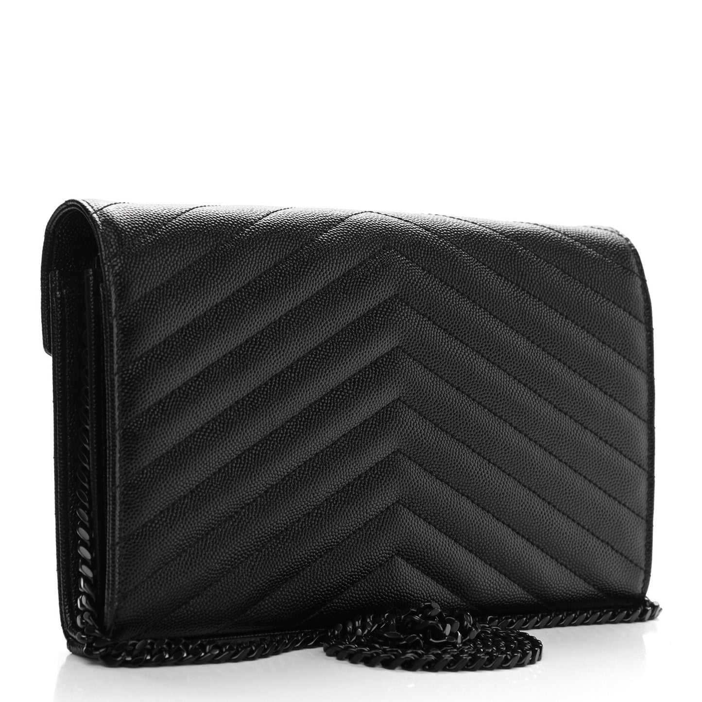 Grain De Poudre Matelasse Chevron Monogram Chain Wallet Black