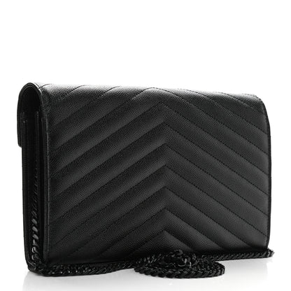 Saint Laurent Grain De Poudre Matelasse Chevron Monogram Chain Wallet Black 3 of 9