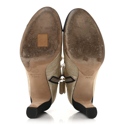 Chanel Metallic Calfskin Grosgrain Cap Toe Pearl Ankle Boots 36.5 Gold 6 of 8